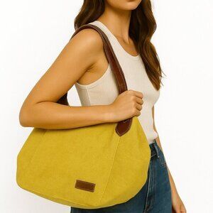 Fabindia Women's Lime Green Dark Brown Shoulder Bag Hobo Bag Tote Medium